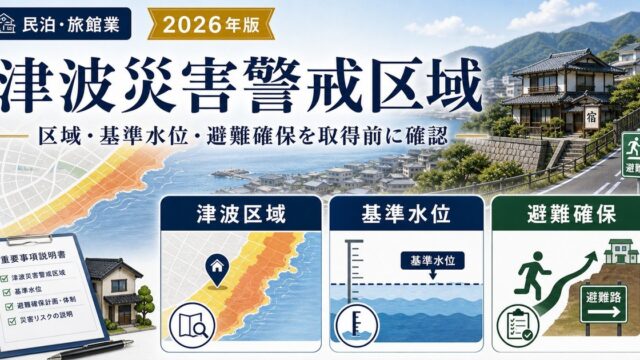 津波災害警戒区域の区域・基準水位・避難確保を民泊や旅館業の物件取得前に確認する図解