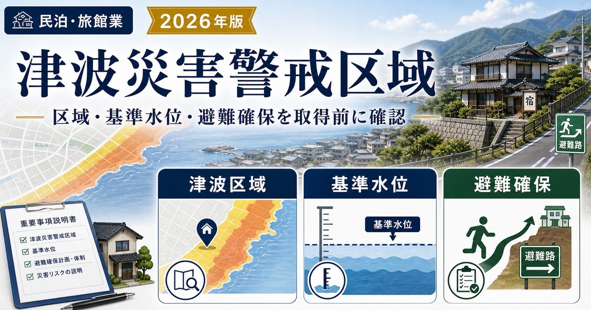 津波災害警戒区域の区域・基準水位・避難確保を民泊や旅館業の物件取得前に確認する図解