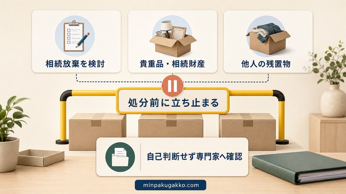 相続放棄・相続財産・他人の残置物がある場合に処分前に確認する図