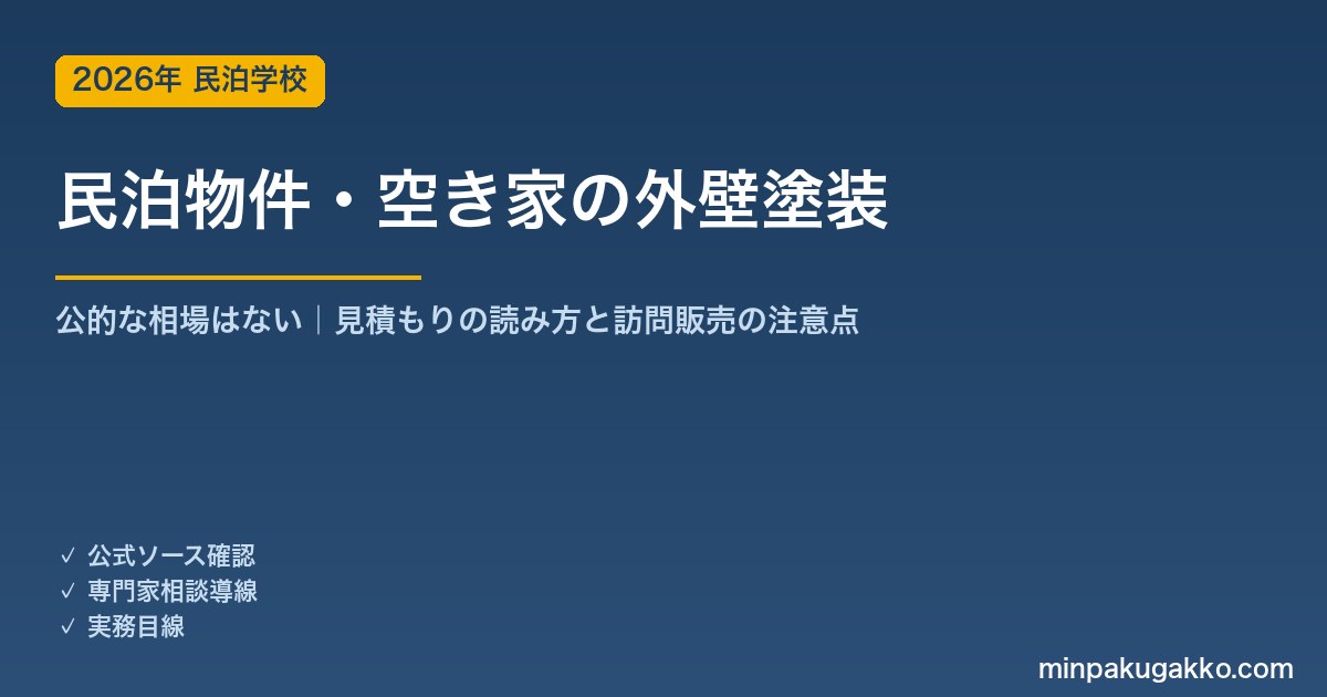 民泊物件・空き家の外壁塗装ガイド 2026年版｜「公的な相場」がない理由と見積もりの読み方・訪問販売と点検商法の注意点