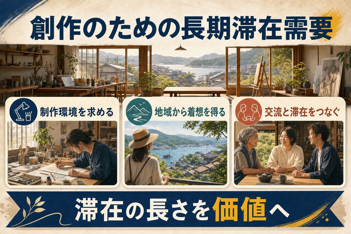 創作環境、地域からの着想、交流を通じたアーティストの長期滞在需要を示す図
