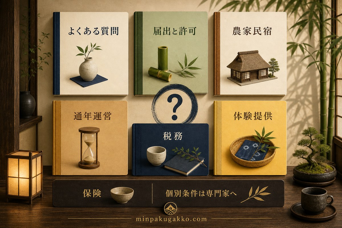 届出、農家民宿、通年運営、税務、体験提供、保険に関するFAQの論点一覧