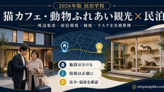 猫カフェ・動物ふれあい観光の近隣需要を民泊へ案内する際の宿泊環境、制度、動物福祉、リスクを整理したアイキャッチ画像