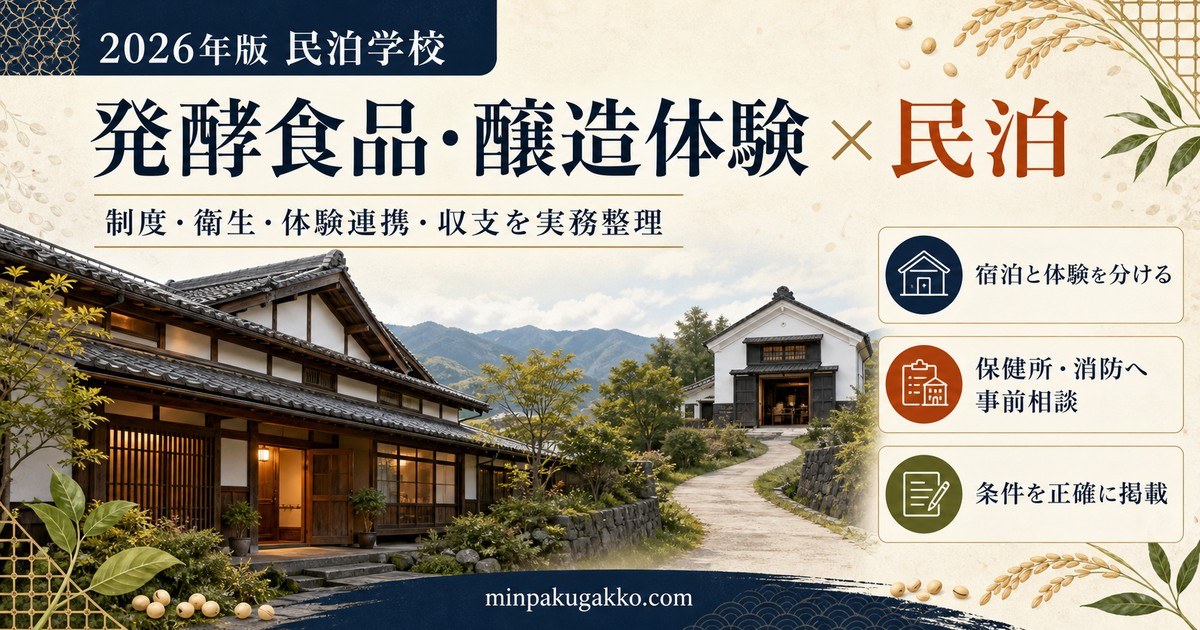 発酵食品・醸造体験と民泊について制度、衛生、体験連携、収支を実務整理する2026年版ガイドのアイキャッチ画像