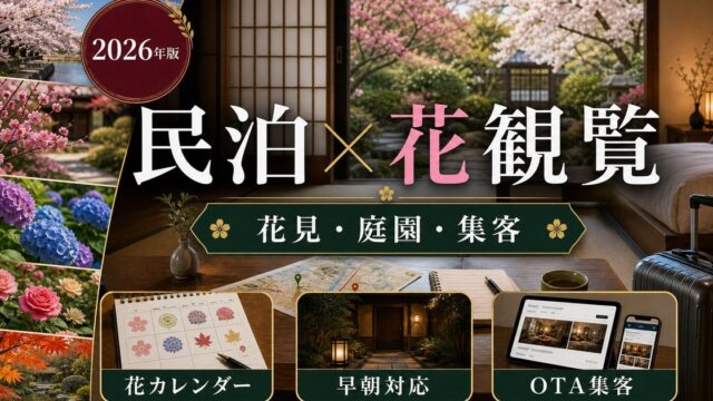 民泊の庭園・花観覧観光需要、花見、庭園、集客を解説するアイキャッチ画像