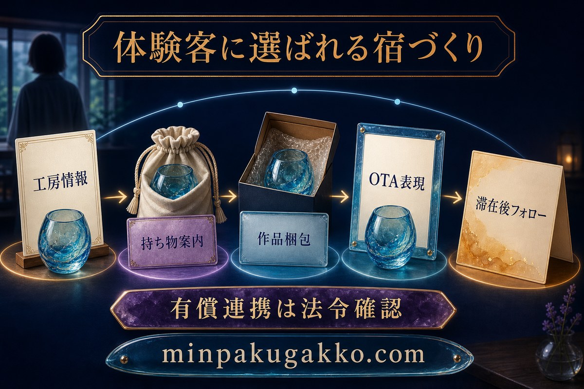 工房情報、持ち物案内、作品梱包、OTA表現、滞在後フォローを整理した差別化図