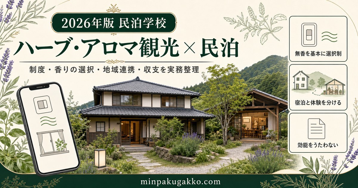 ハーブ・アロマ観光と民泊の制度、香りの選択、地域連携、収支を整理したアイキャッチ画像