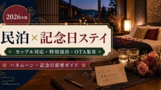 民泊のハネムーン・記念日需要、カップル対応、特別演出、OTA集客を解説するアイキャッチ画像