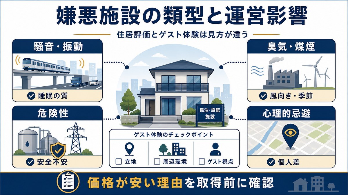 嫌悪施設の類型と民泊運営への影響を整理する図解