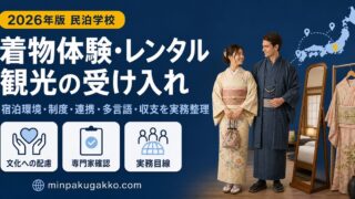 民泊で着物体験・レンタル観光ゲストを受け入れる際の宿泊環境、制度、業者連携、多言語対応、収支を整理したアイキャッチ画像