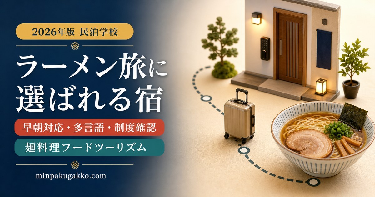 ラーメン旅に選ばれる民泊の早朝対応・多言語案内・制度確認を示すアイキャッチ
