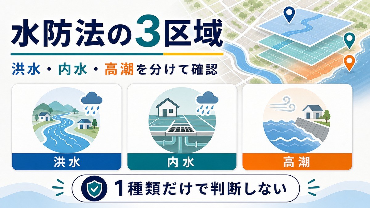 水防法の洪水・内水・高潮の3区域を分けて確認する図解