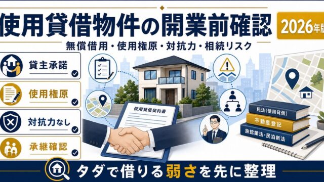 使用貸借物件で民泊旅館業を始める前に使用権原や対抗力、相続リスクを確認する図解