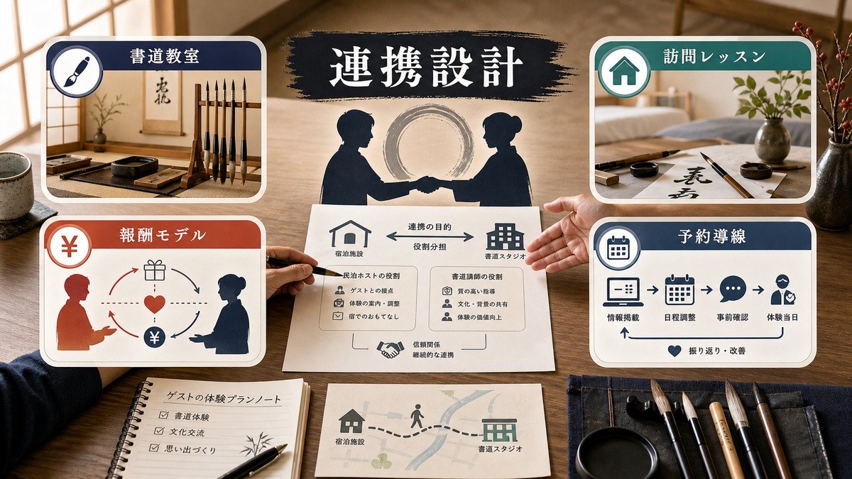 書道教室や書道家との連携プログラム設計を示す図解
