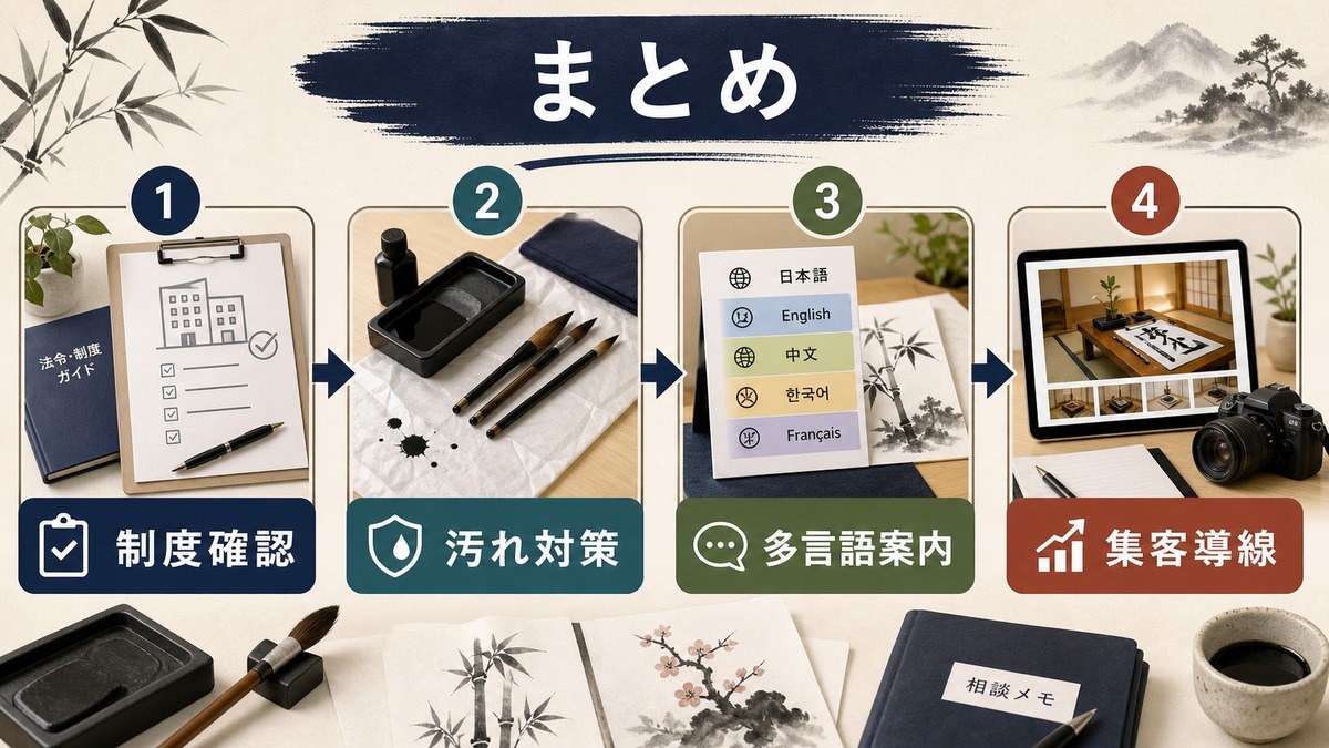 書道・水墨画体験民泊の準備優先順位をまとめた図解