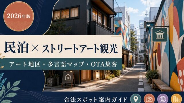 民泊のストリートアート・グラフィティ観光需要、アート地区、多言語マップ、OTA集客を解説するアイキャッチ画像