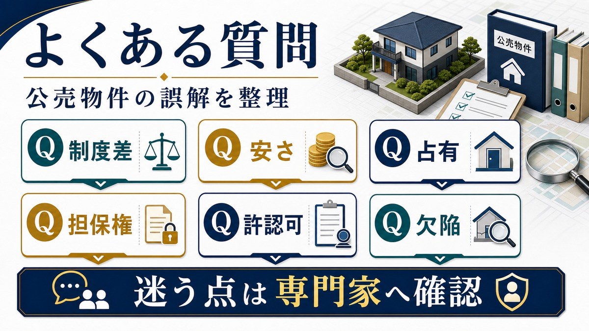 公売物件のFAQとして制度差、安さ、占有、担保権、許認可、欠陥の誤解を整理する図解