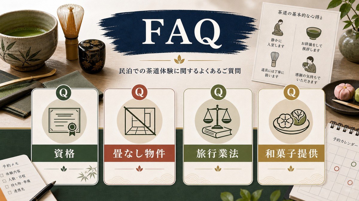 茶道体験型民泊のよくある質問を整理したFAQ図解