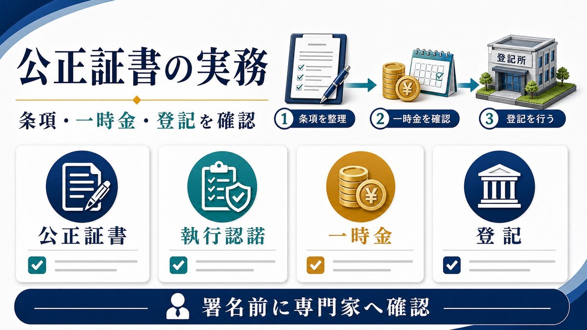 公正証書、執行認諾、一時金、登記を契約前に確認する図解