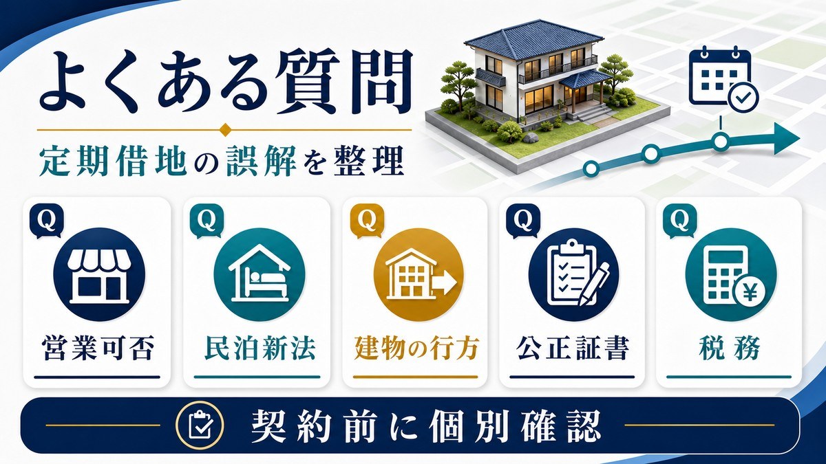 定期借地権で民泊旅館業を検討する際のFAQ論点を整理する図解