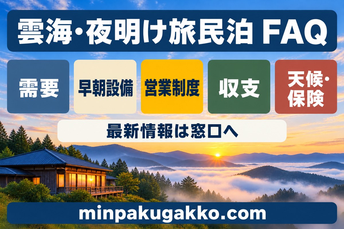 雲海・夜明け観光向け民泊の需要、早朝設備、営業制度、収支、天候保険のFAQ図解
