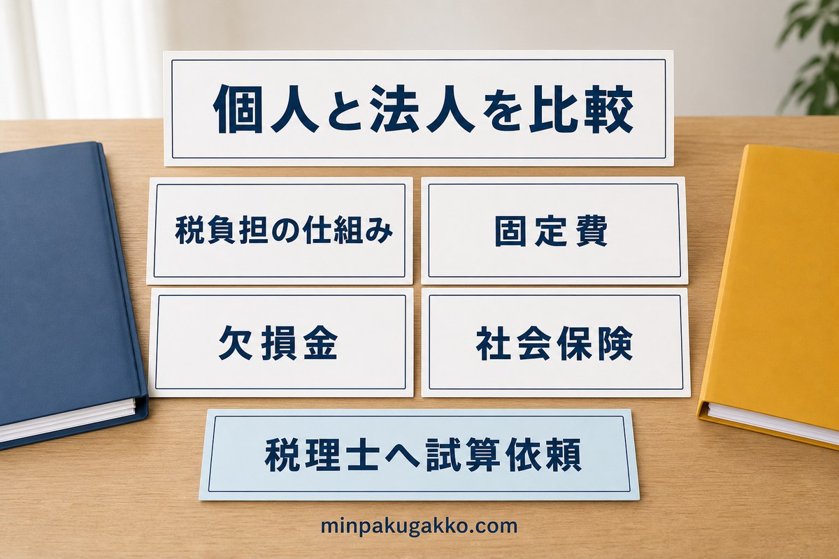 民泊物件を個人と法人で保有する税負担の構造を比較する図