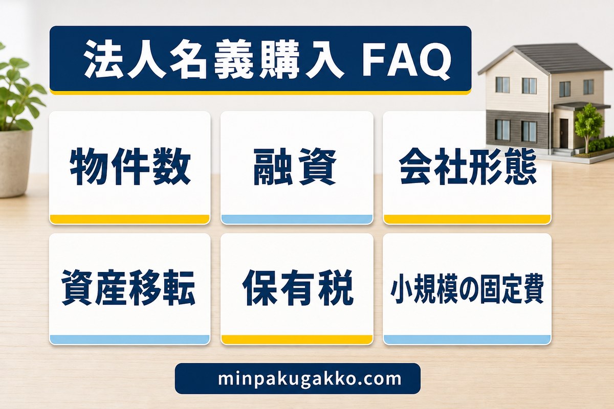 民泊物件の法人名義購入に関するFAQの論点を整理した図