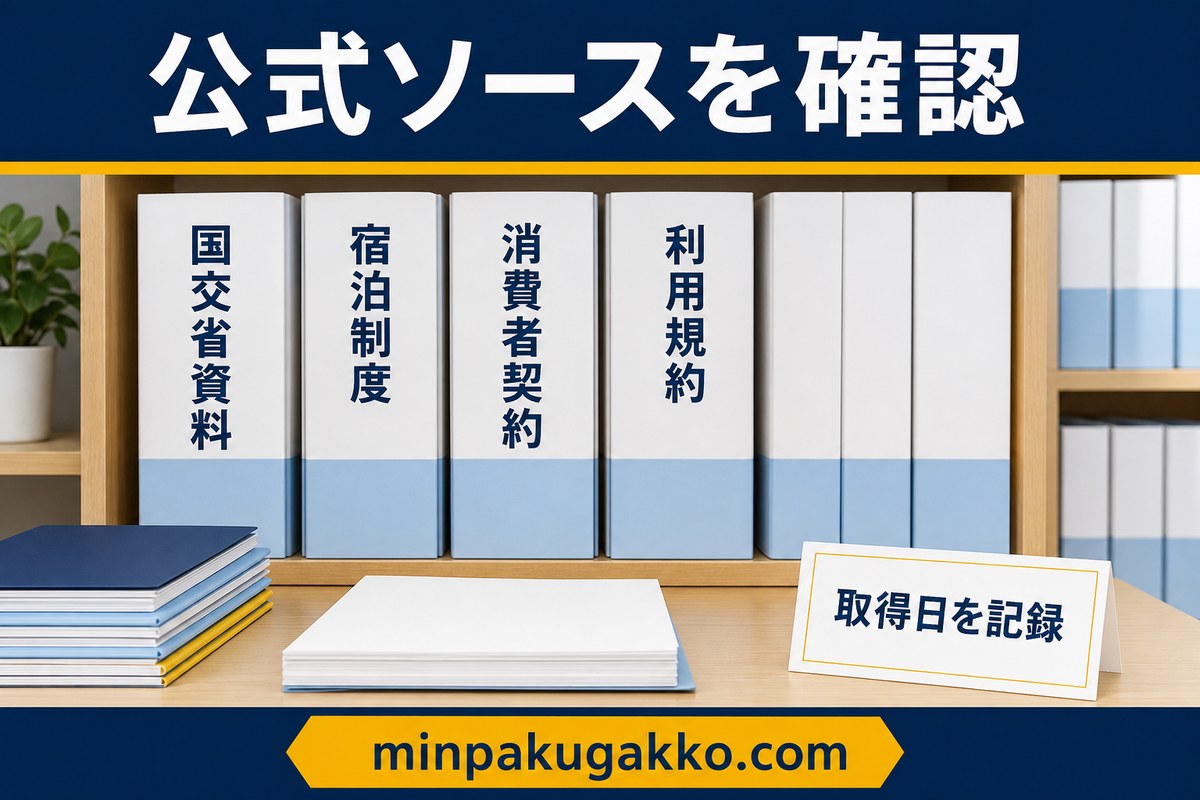 心理的瑕疵物件の民泊で確認する公式ソースの種類を示す図