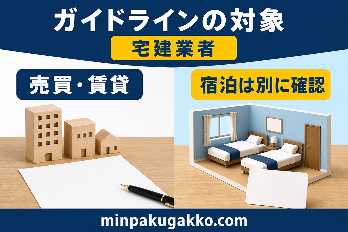 国交省ガイドラインの対象と宿泊を分けて確認する図