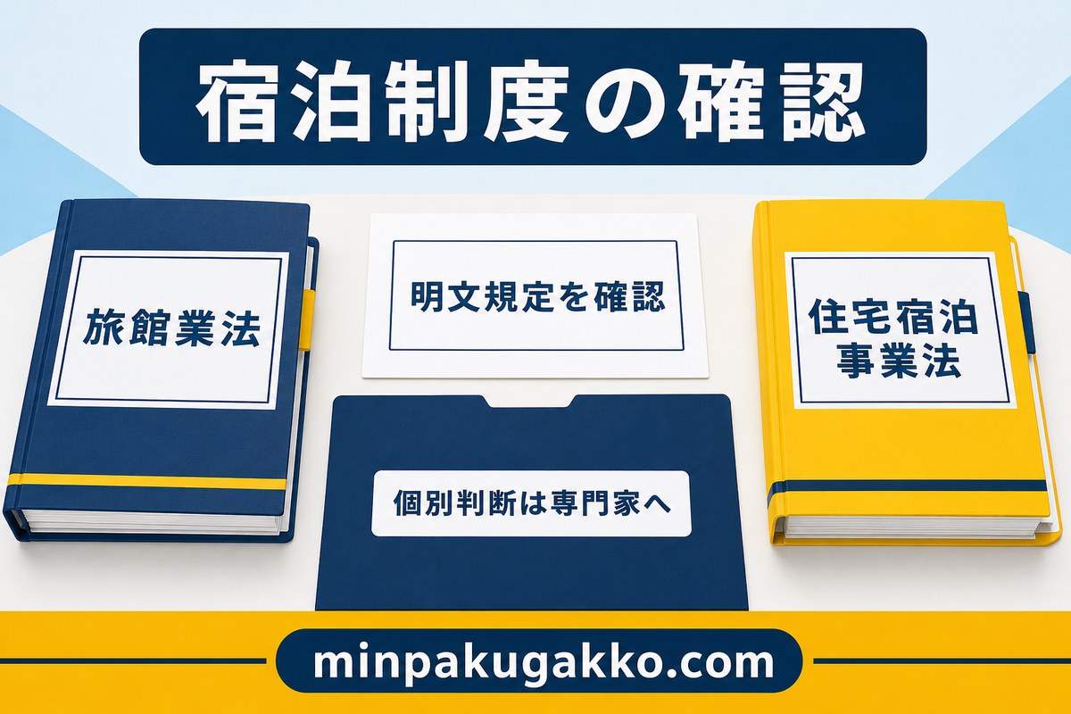 旅館業法と住宅宿泊事業法の明文規定を確認する図