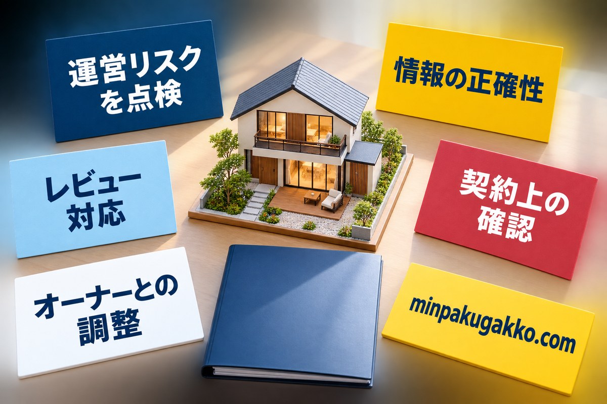心理的瑕疵物件の民泊で運営リスクを点検する図