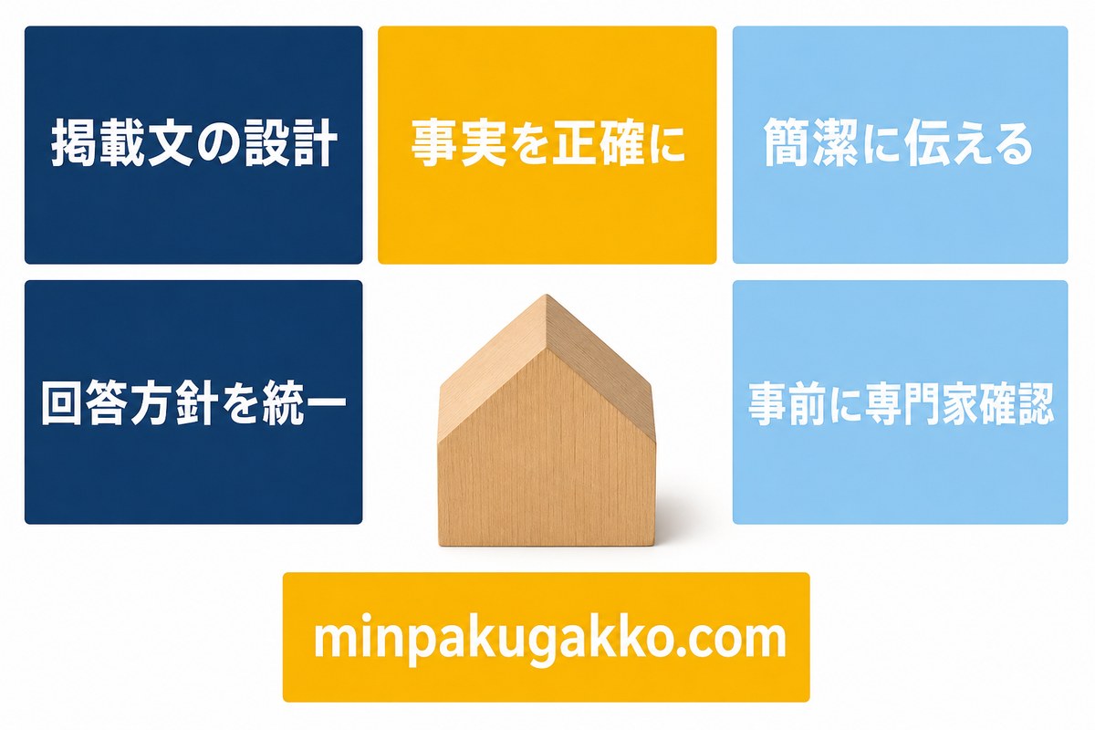 心理的瑕疵物件の民泊で掲載文を設計する確認図