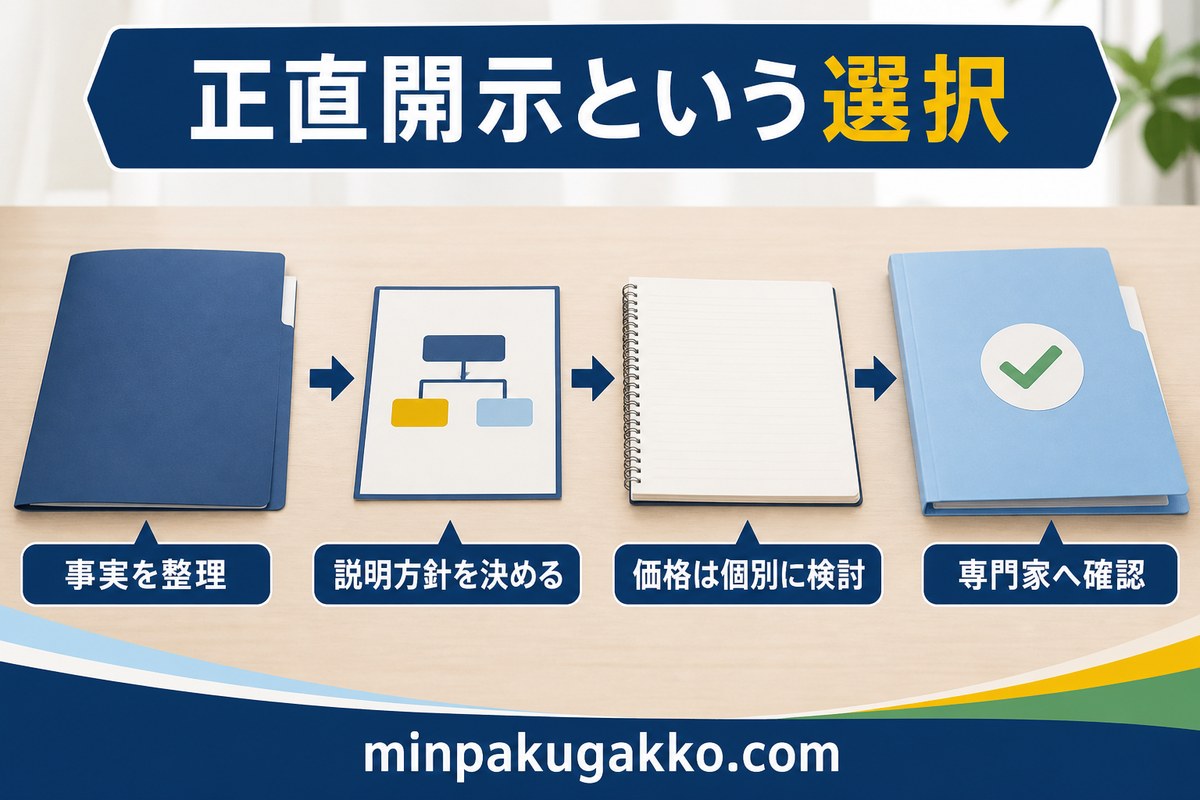 心理的瑕疵物件の民泊で正直開示の方針を検討する図