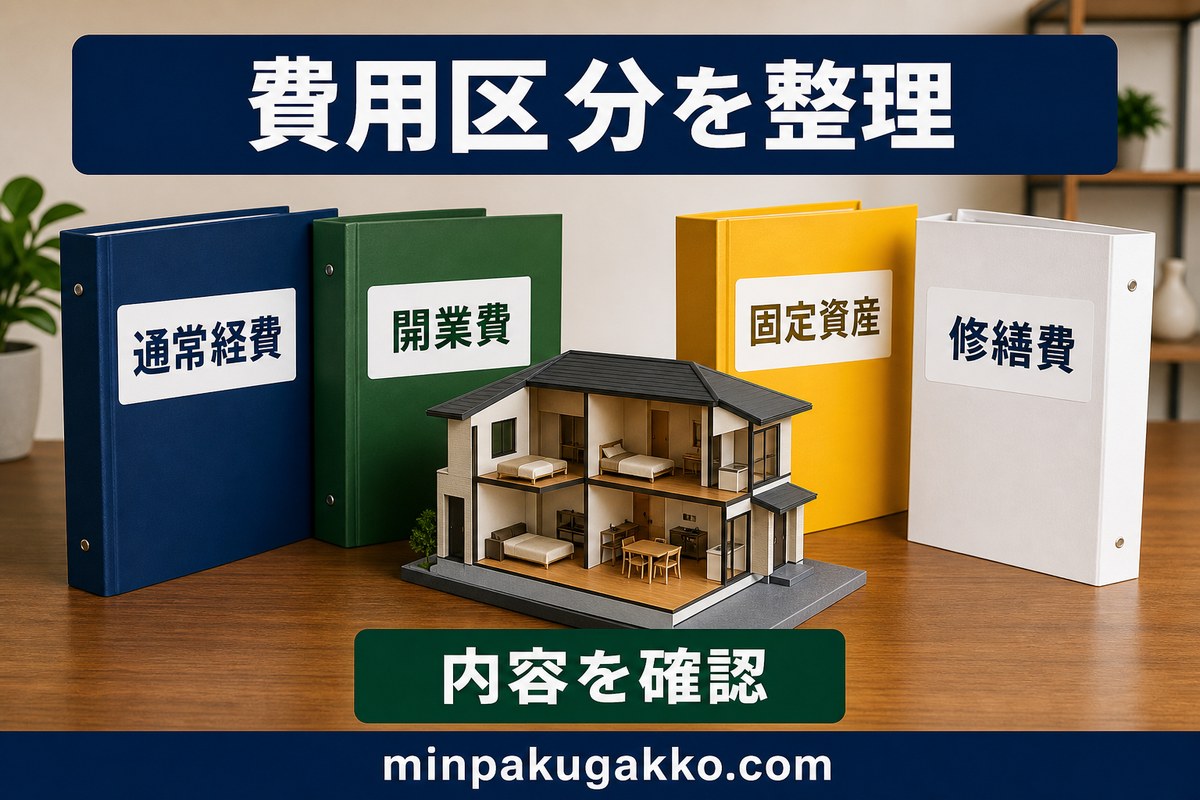 支出を通常経費・固定資産・繰延資産に整理する図