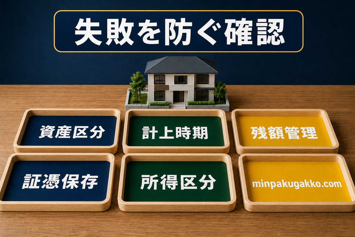 開業費処理の証憑不足・区分混同・時期ずれ・記録不足・確認不足を示す図
