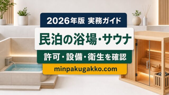 民泊の浴場・サウナについて許可・設備・衛生の確認事項を整理するアイキャッチ画像