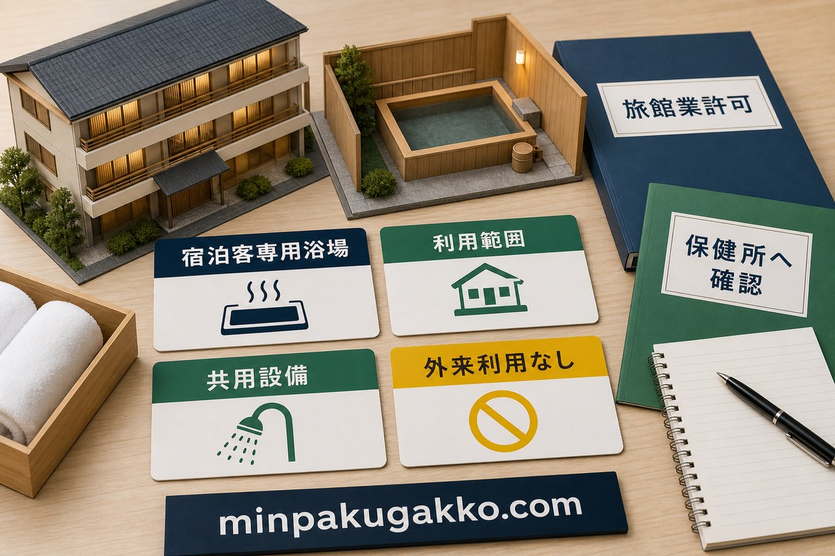 宿泊客専用浴場を旅館業許可・利用範囲・共用設備・外来利用で確認する図