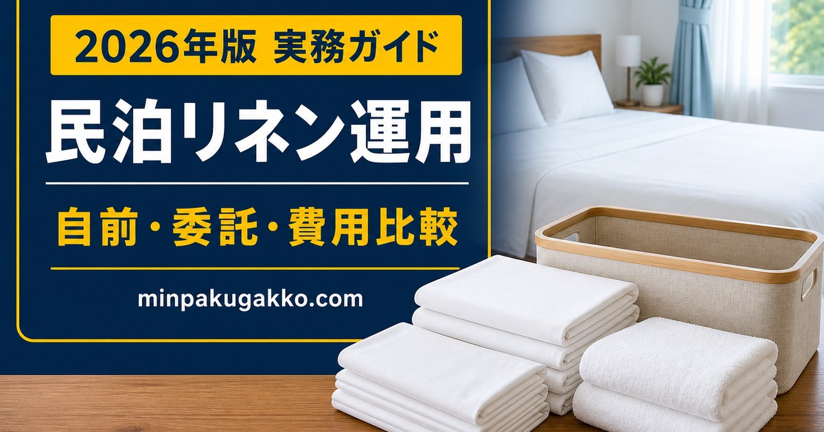 民泊リネンの自前運用、委託、費用比較を整理したアイキャッチ画像