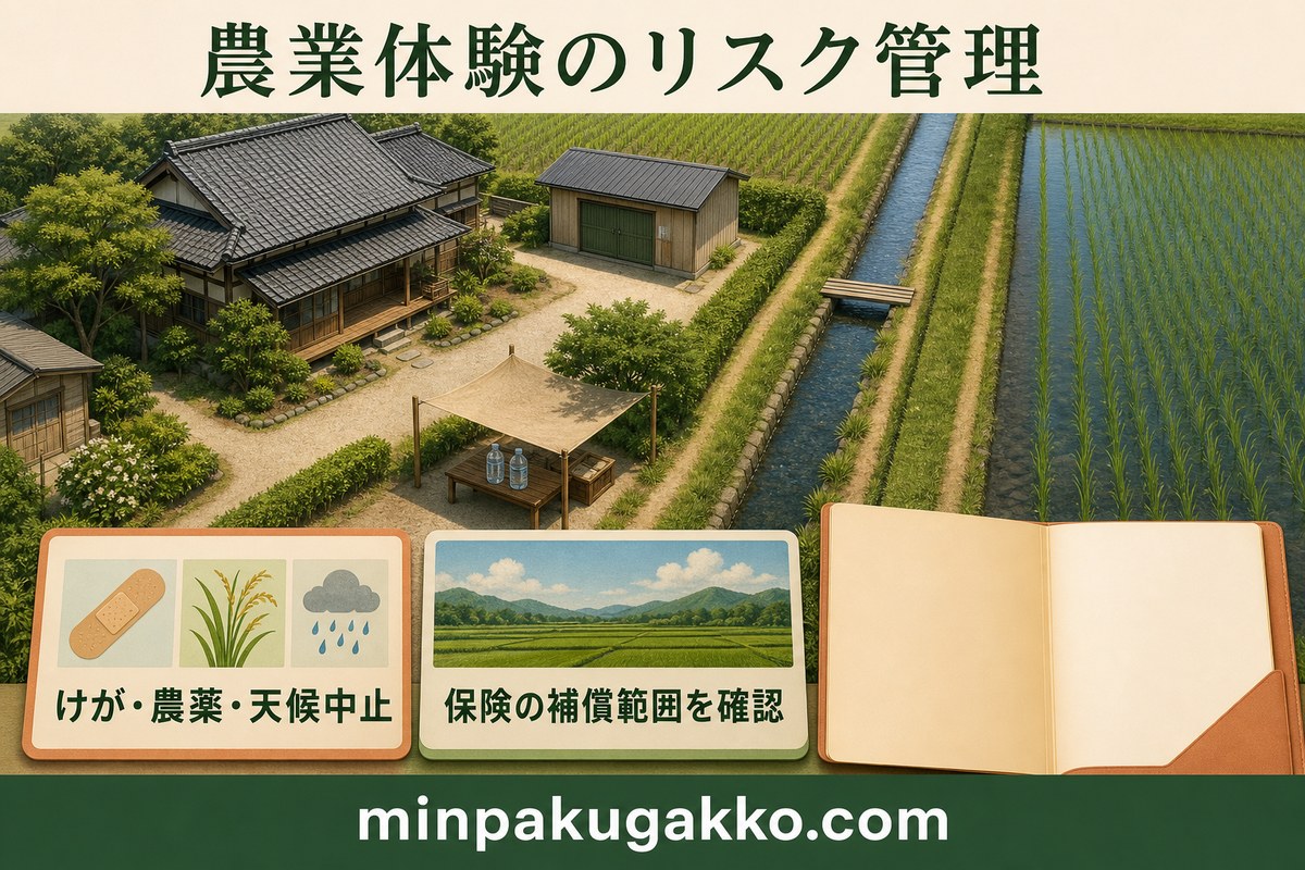 田植え体験のけが、農薬散布、天候中止、保険確認を整理した図解