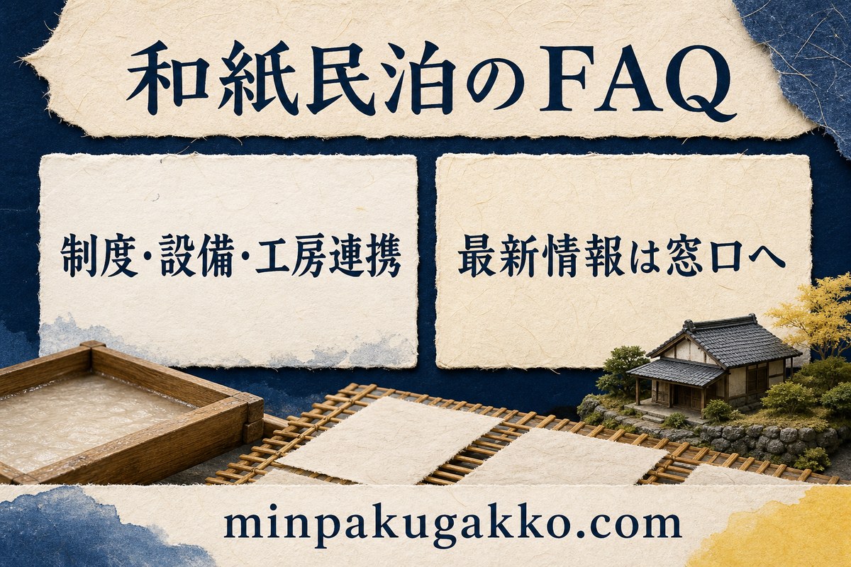 和紙民泊の制度、設備、工房連携に関するFAQを整理した図解