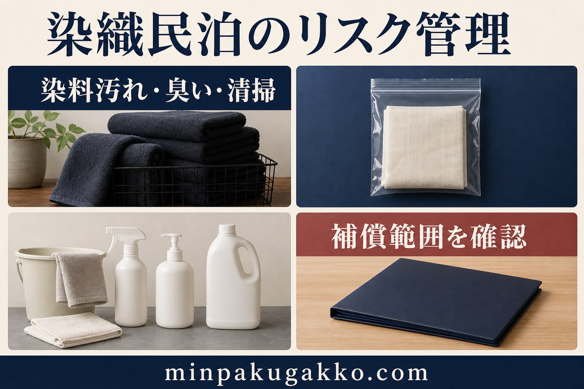 染料汚れ、臭い、清掃、補償範囲を整理した染織民泊のリスク管理図解