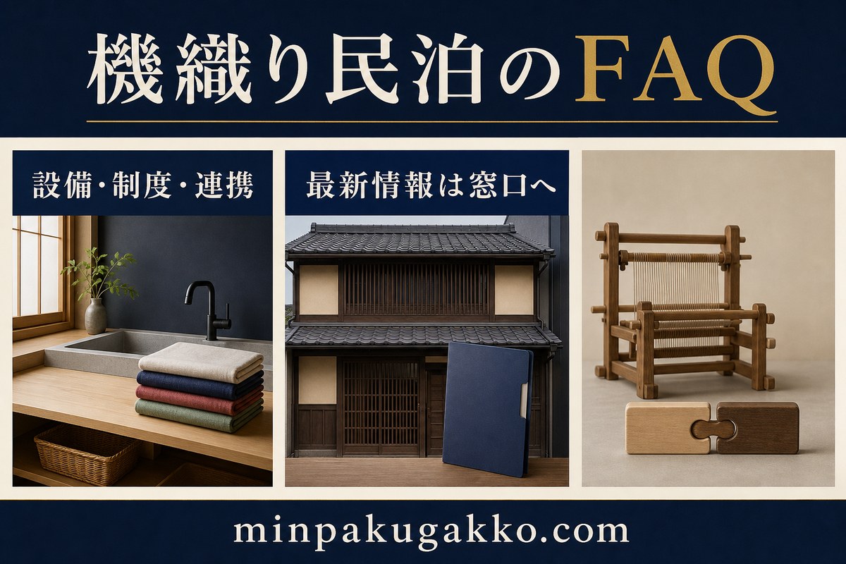 機織り民泊の設備、制度、体験連携に関するFAQを整理した図解