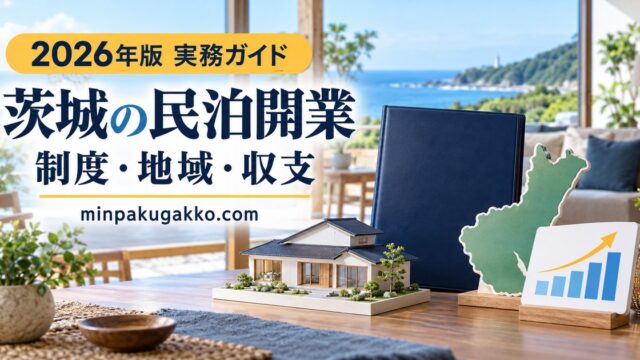 茨城県で民泊を開業するための制度・地域・収支確認イメージ