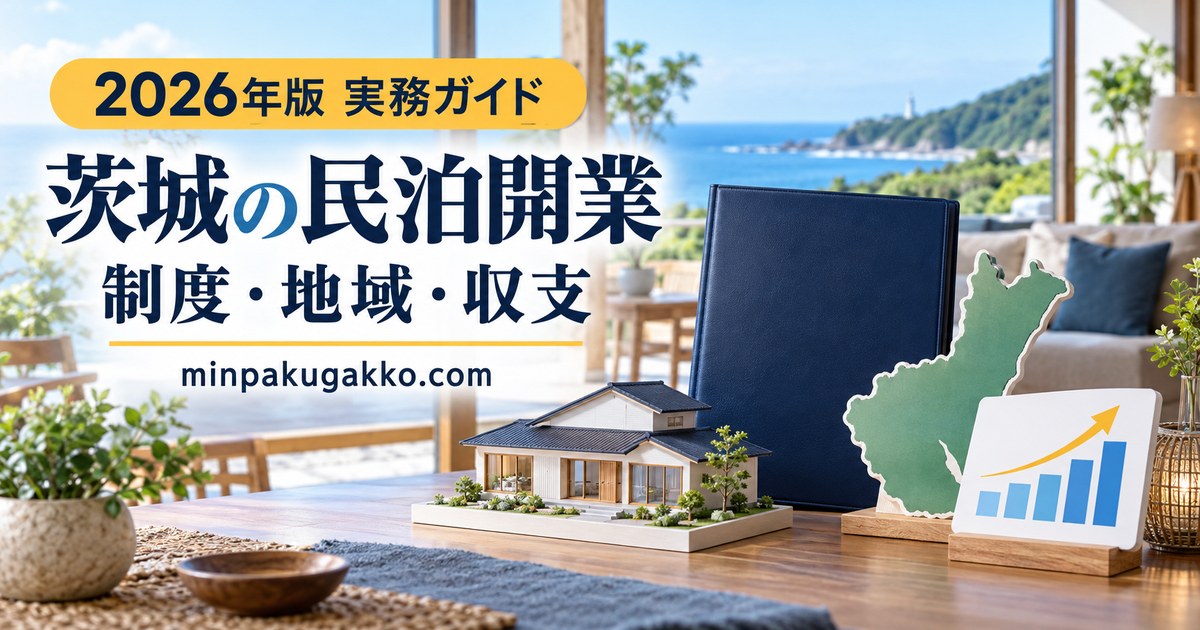 茨城県で民泊を開業するための制度・地域・収支確認イメージ