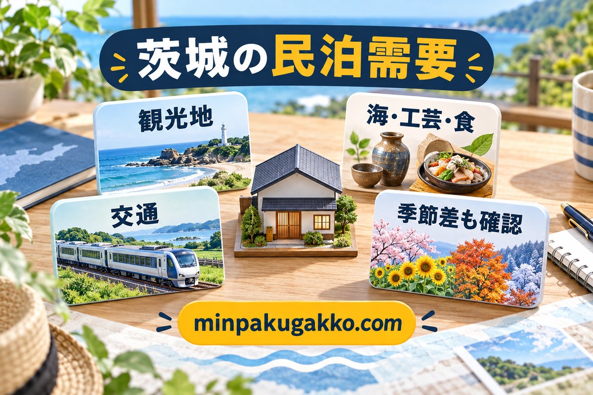 茨城県の民泊需要を観光・食・交通・季節で確認する図