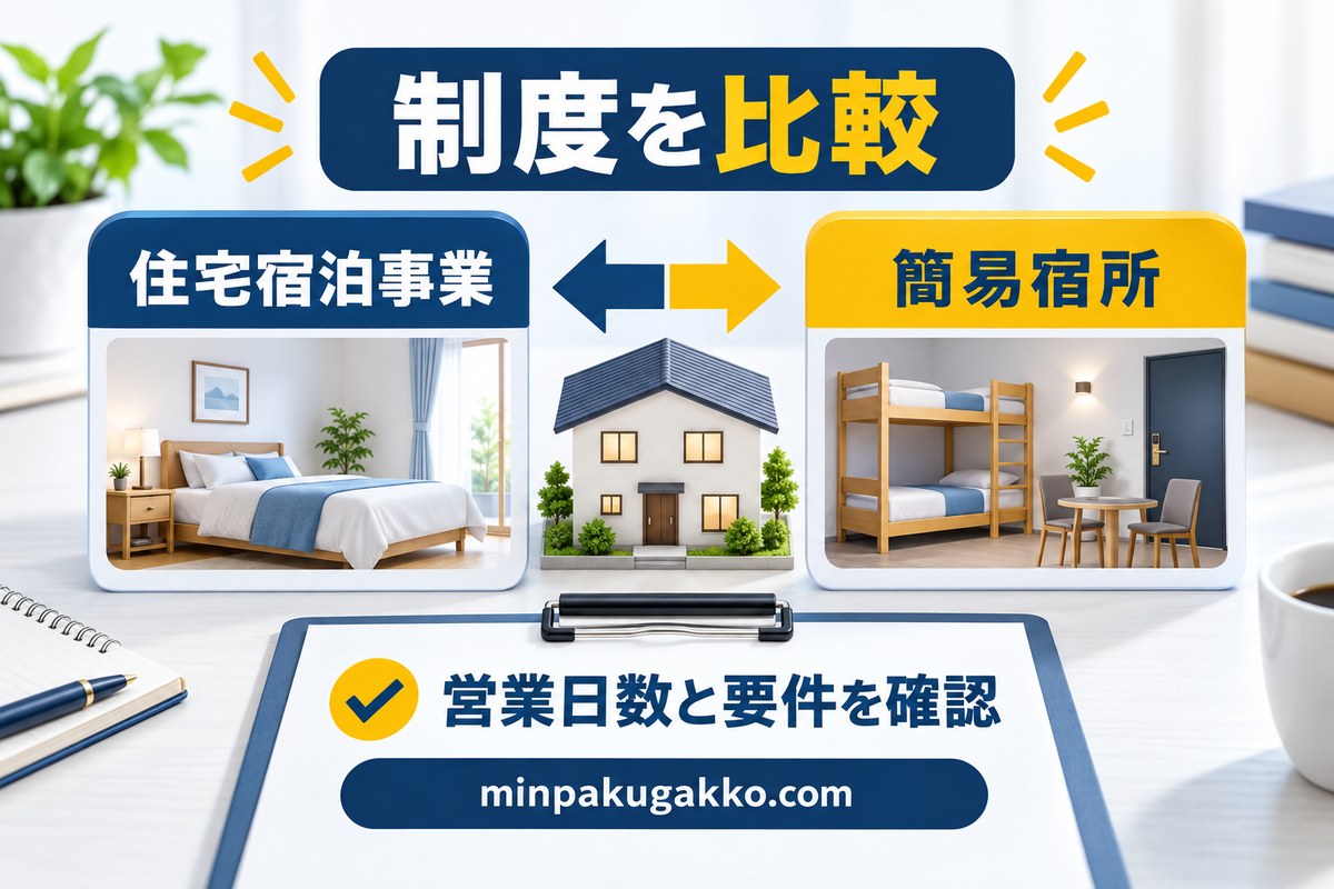 茨城県の民泊制度を住宅宿泊事業と簡易宿所で比較する図