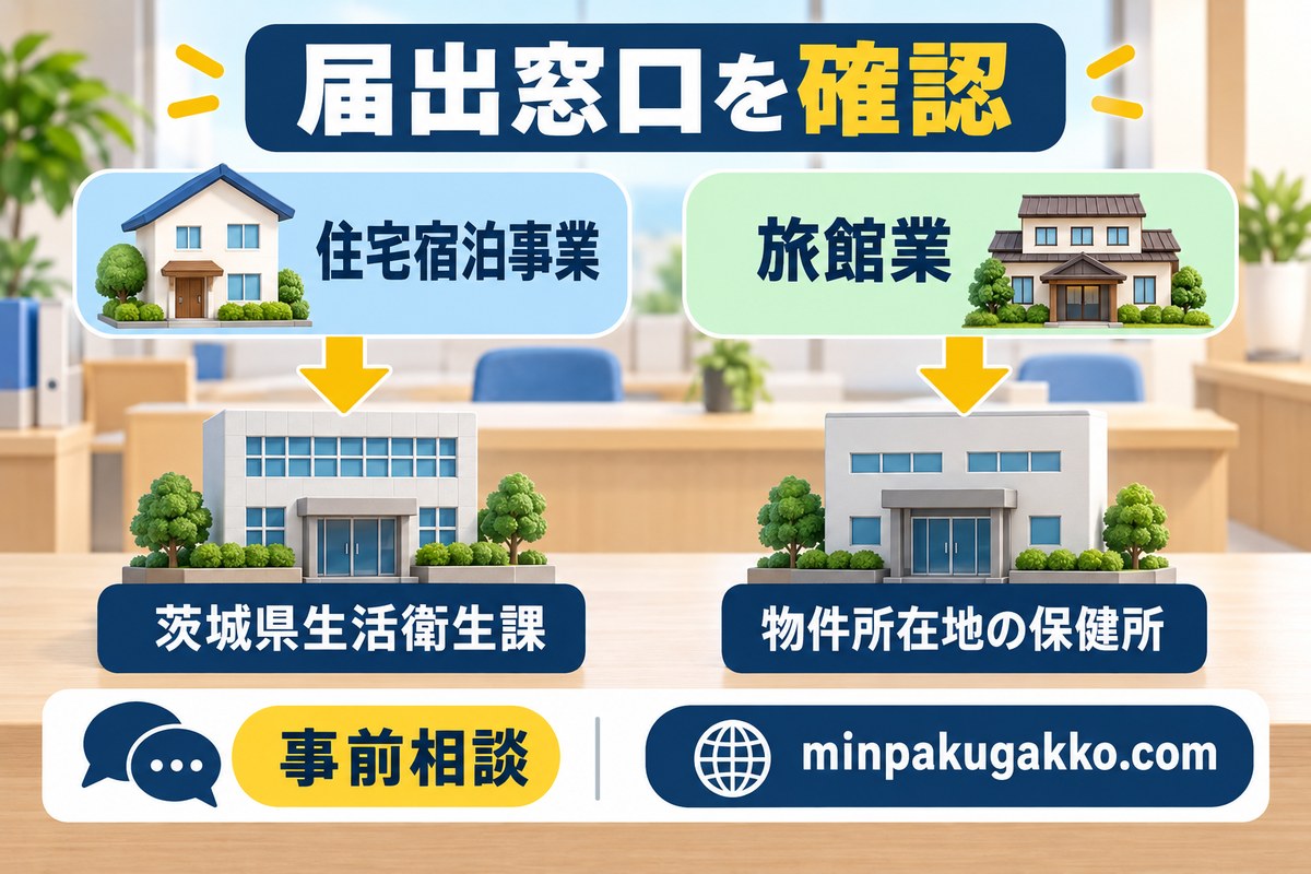 茨城県の民泊届出窓口を制度別に確認する図