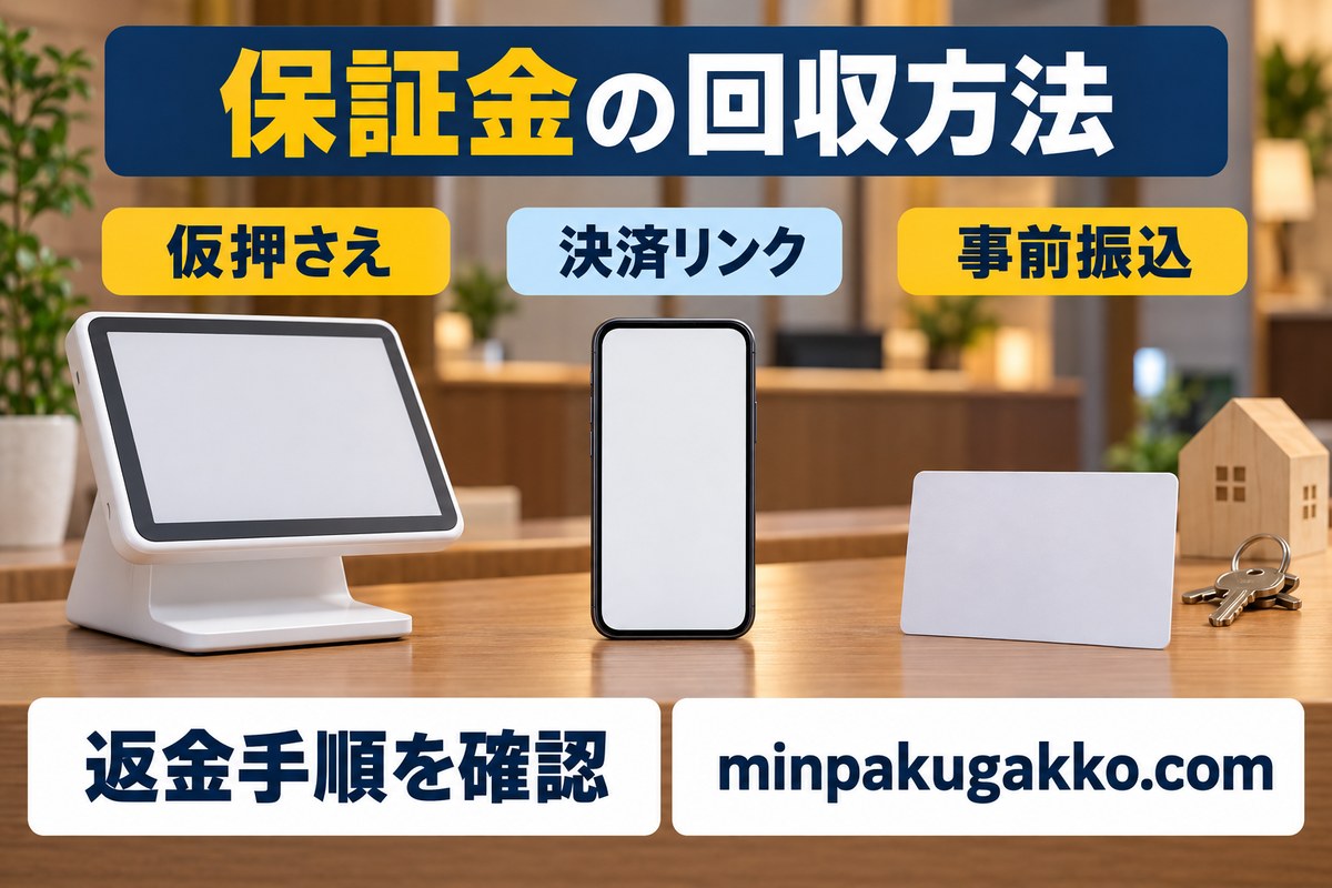 保証金を仮押さえ・決済リンク・事前振込で回収する方法を比較する図