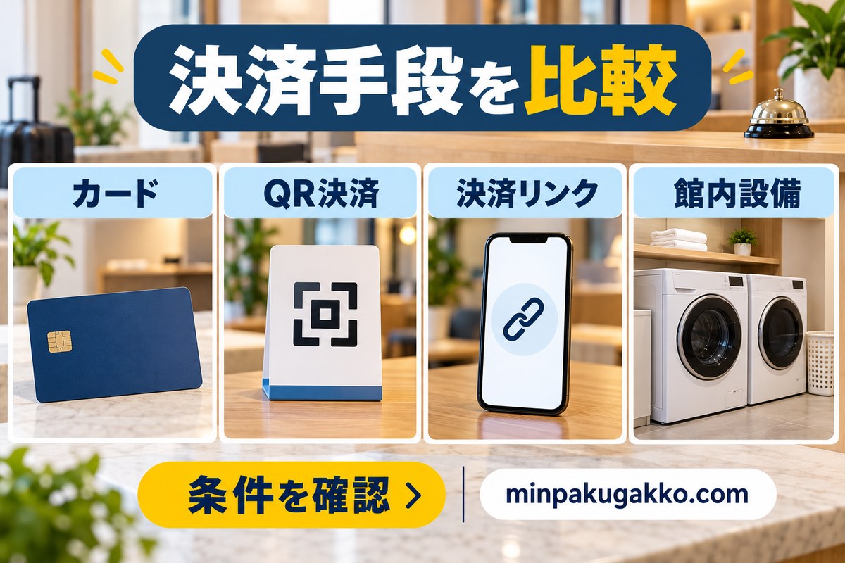 カード・QR決済・決済リンク・館内設備の決済手段を比較する図