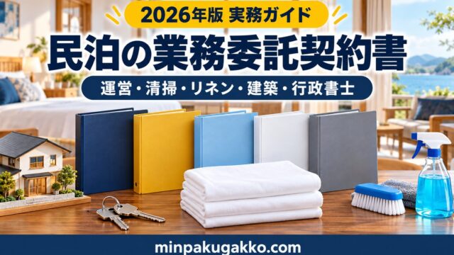 民泊の運営・清掃・リネン・建築・行政書士の業務委託契約書を整理するイメージ